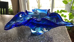 Vintage Arte Murano ICET Bowl Ashtray Art Glass Bright Blue Bowl Dish 8" x  3" - Picture 1 of 14