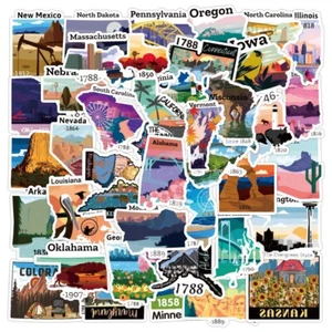 50 Pcs United States Travel Map Stickers, Waterproof Vinyl Stickers - Picture 1 of 5