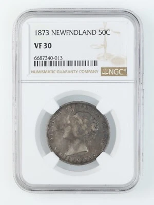 1873 Newfoundland 50 cents NGC VF30 trends  VF 20 $300(214US)EF 40 $1,250(895US) - Image 1 of 4