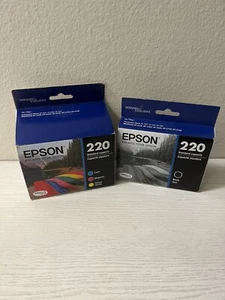 Epson Genuine T220520 Ink Cartridges 220 Color C Y M T220120 Black BK Exp 07/20 - Picture 1 of 5