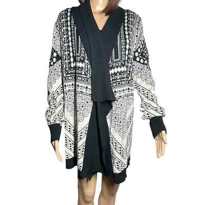 Cárdigan Mujer Talla M Frente Abierto Drapeado Cascada Negro Blanco Geométrico Foto 1 de 4