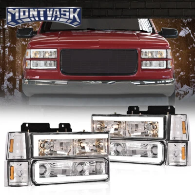Fit For 94-00 Chevy GMC C/K 1500 2500 3500 LED DRL Clear Lens Chrome Headlights - Image 1 of 4