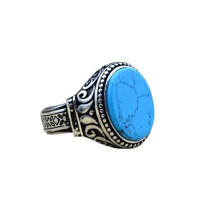 Мужское бирюзовое кольцо из стерлингового серебра 925 пробы турецкие ювелирные изделия ручной работы подарок для него - Изображение 1 из 4