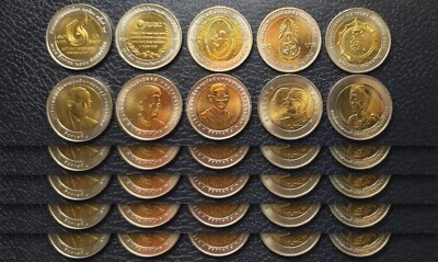 Thailand 5 (x) 5 Stück Münzen SET, 10 Baht Bimetall, UNC, (25 Münzen) - Bild 1 von 4