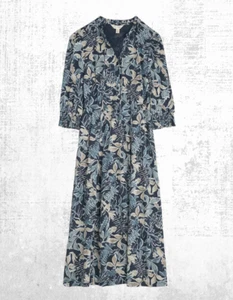 Ex Seasalt Women’s 3/4 Sleeve Midi Cotton Dress in Muted Forest Bloom - Picture 1 of 7