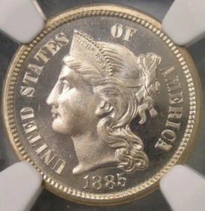 1885 THREE CENT NICKEL  MAGNIFICENT CHOICE PQ+ GEM+ POP 17/2—NGC PF 67 CAMEO CAC - Picture 1 of 8