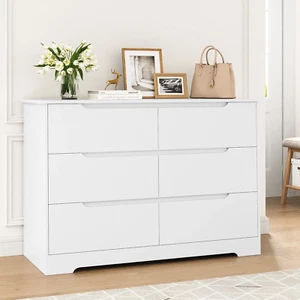DRAWER CHEST DRESSER 6 Drawer Wood White - Picture 1 of 8