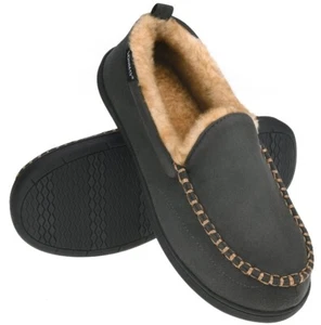 Mens Warm Moccasin Fuzzy Slippers Cozy Memory Foam Indoor Outdoor House Shoes - Picture 1 of 15