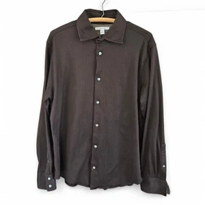 Banana Republic Mens Brown Long Sleeve Button-Down Shirt Pinstripe XL 17-17.5 - Picture 1 of 10