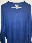 LL Bean Sweater Mens XL Pullover Sweater Long Sleeve V Neck Blue Cotton Cashmere