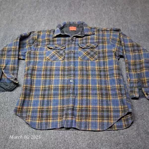VTG 60s Sears The Mens Store Kings Road C.P.O. Wool Flannel Shirt Men XL Blue - Picture 1 of 7