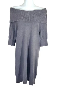 Banana Republic Sweater Dress Medium Gray Angora Blend Off Shoulder Cowl Shift - Picture 1 of 11