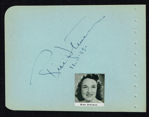 Rise Stevens (d. 2013) signed autograph 4x5 Album Page Actress; "Going My Way" Cover