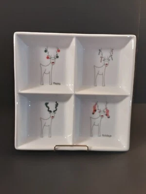 New Cordon Bleu Christmas Four Sectioned Serving Tray Reindeer Heavy - Image 1 of 4
