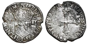 HENRI III 1/4 Ecu 1589 T NANTES Dy.1133 - Imagen 1 de 1