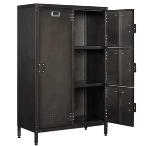Vintage Metal Storage Cabinet 55.1 in Metal Locker Wardrobe Cabinet with 4 Doors - Picture 1 of 10