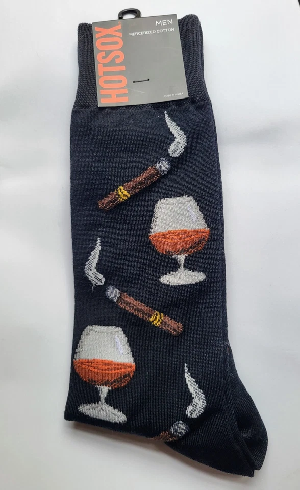 Nuevo Con Etiquetas Hot Sox Hombre Negro Coñac y Puros Novedad Calcetín Crew, 10-13 Foto 1 de 1