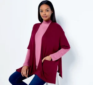 Susan Graver Weekend Reg Jersey Knit Relaxed Cardigan Rich Wine XL A399656 - Bild 1 von 6
