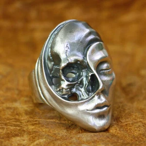 Life Death Heaven Hell 925 Sterling Silver Skull Face Ring Punk Jewellery TA179C - Picture 1 of 27