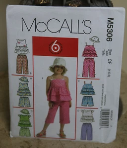 * McCALLS * NIÑAS TOPS SHORTS CAPRI PATRÓN DE COSTURA * M5306 * ~ TALLA CF 4 5 6 - Imagen 1 de 1