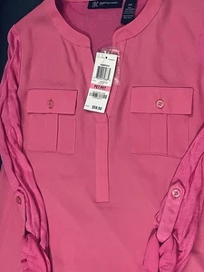 INC International Concepts rosa Top Größe P NEU neu mit Etikett zierlich zum Krempeln geknöpfte Ärmel - Bild 1 von 5
