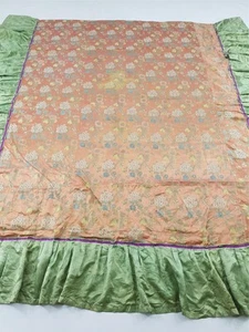 Colcha floral brocado de seda francés vintage con borde con volantes 230x222cms - Imagen 1 de 11
