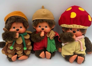 Set bambole peluche Monchhichi serie autunno retrò raro ghianda pigna fungo - Foto 1 di 10