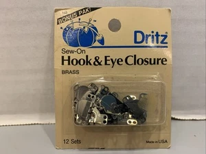 Dritz Hook & Eye Closures 12 Sets Sew-on Brass 193 New Usa Made See Pics - Picture 1 of 10