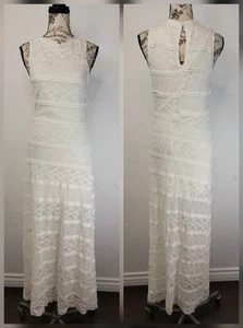 Maxi Vestido Manito EE. UU. Sin Mangas Talla XS/S Marfil Encaje Malla Semi Transparente Capricho - Imagen 1 de 8