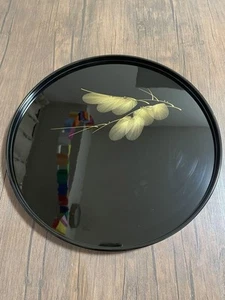 Wajima Lacquer Round Tray Black Noto Wajima Flat Lacquerware Used - Imagen 1 de 7