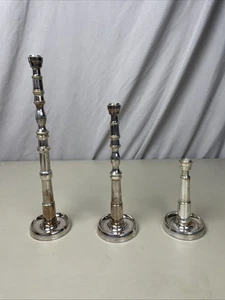 RW GUILD REED CANDLESTICKS Silver Toned 4.25” 7.5” 10” Set Of 3 - Picture 1 of 11