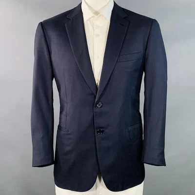 BRIONI Talla 44 Estándar Azul Marino Lana Sarga Muesca Solapa Abrigo Deportivo - Imagen 1 de 4