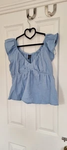 Vero Moda Cotton Cool Blue V-neck Top L - Picture 1 of 4
