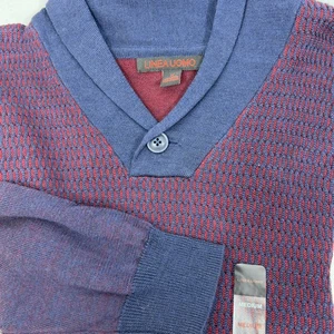 LINEA UOMO Blue & Red Preppy Wool Blend Sweater Size Medium - Picture 1 of 7