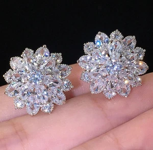 3 Ct Lab Created Diamond Real Solid 925 Sterling Silver Flower Stud Earrings - Picture 1 of 9