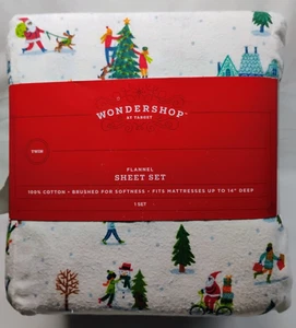 Wondershop Set Lenzuola Matrimoniali 100% Cotone Flanella, Adatto fino a 14", Snowy Village - Foto 1 di 10