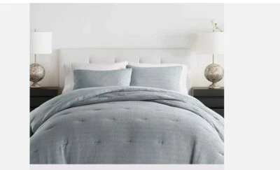 Ienjoy Home Waffle Textured 3-Piece Comforter Set, Full/Queen - Light Blue - Image 1 of 3