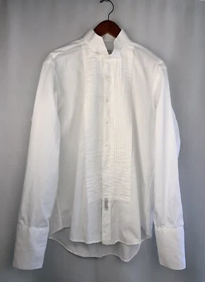 CHISTIAN DIOR Chemises Vestido Botón Pajarita Camisa Hombre’s Puños de Cóctel Blanco 16.5 Foto 1 de 4