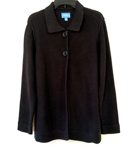 VERA WANG | SIMPLY VERA Black Sweater Jacket Open Flyaway 2 Button Snap Cardigan - Picture 1 of 5