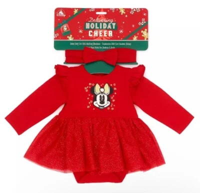 Disney Minnie Sparkle 18-24M Infant Christmas Dress Body Suit/Headband *NWT - Image 1 of 4