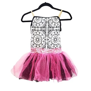 Weissman Dance Costume Recital Halloween Pink Black White Ruffles Sz L Child - Picture 1 of 5