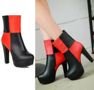 Damas Mujeres Plataforma Grueso Bloque Tacón Alto Chelsea Zapatos al Tobillo 34-48 - Imagen 1 de 16