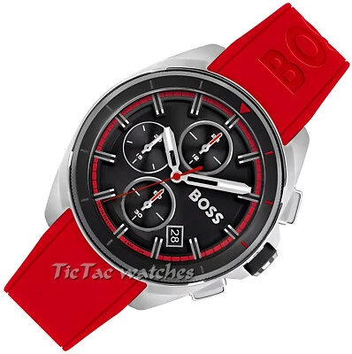 HUGO BOSS HB 1513959 MEN'S VOLANE CHRONOGRAPH RED SILCONE STRAP WATCH NEW IN BOX - Image 1 of 4