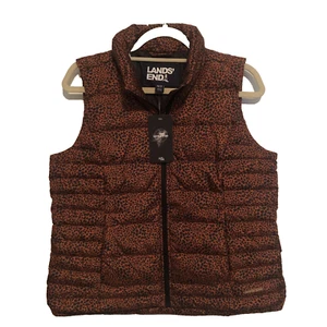 Lands End Women's SZ M Down Puffer Vest 600 Down Fill Leopard Print Warm NEW - Picture 1 of 9