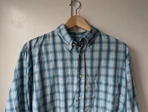 Camicia vintage Hennes e Mauritz 1968-74 H&M con bottoni taglia XL blu verde a quadri - Foto 1 di 7