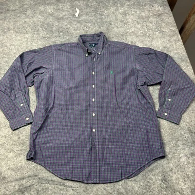 Ralph Lauren 正装衬衫男式 XL 紫色绿色格子经典 100% 棉学院风 — 第 1/4 张图片