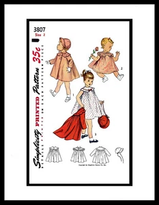 Simplicity 3807 BABY GIRL Dress Frock Coat & BONNET Sewing Pattern 1 * 2 Toddler - Picture 1 of 6