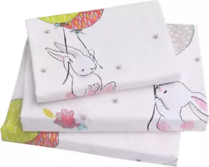 Cute Cartoon Rabbit Bunny 100% Cotton 3 Pieces Twin Sheet Set for Kids Girls Chi - Picture 1 of 4