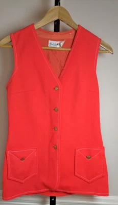 Colete Feminino Vintage Anos 60 Feito em União Laranja M Mod Preppy Layering Go-Go - Imagem 1 de 4