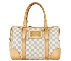 Auth LOUIS VUITTON N52001 Damier Azur Berkeley Hand Bag White PVC Leather LV F/S - Picture 1 of 12